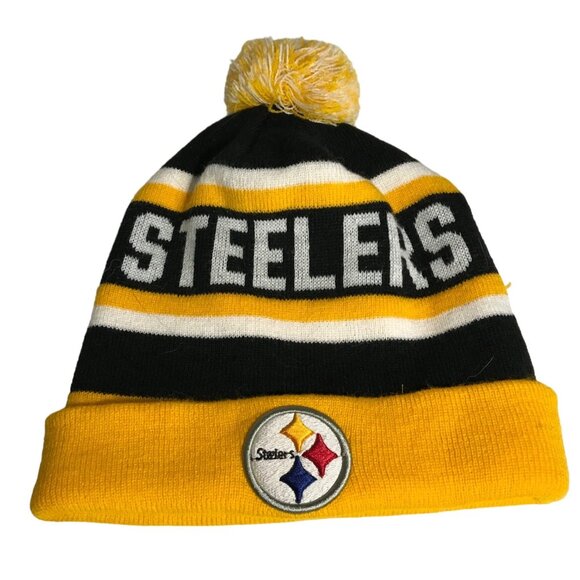 Pittsburgh Steelers Hat NFL Knit Pom Beanie Toque OSFA Black & Yellow Football - Picture 1 of 7